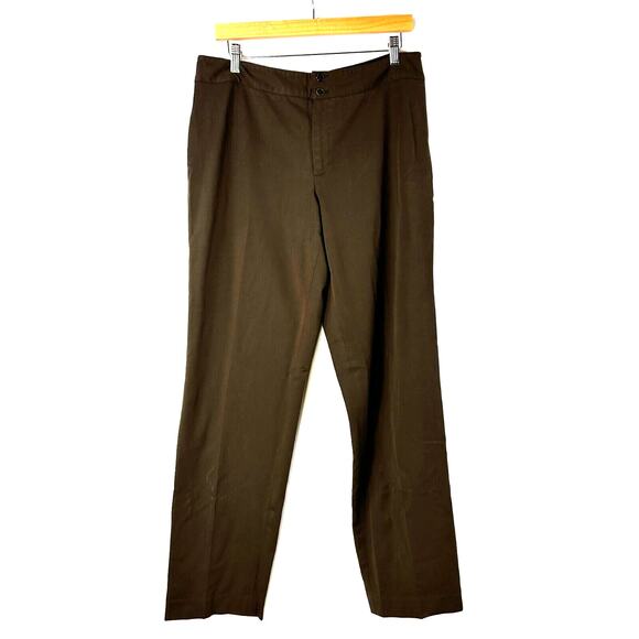 Nine West Pants Womens 12 Brown Straight Leg Button Fly Mid Rise Pull On - Picture 1 of 9